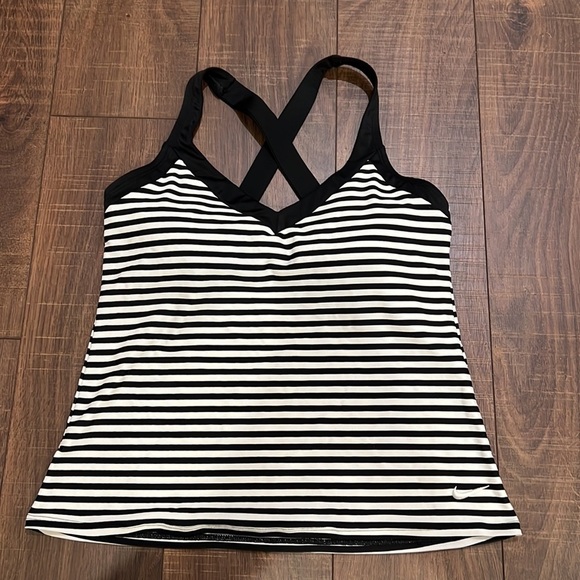 Nike Micro Stripe V Neck Tankini Top Swimwear Black - Picture 2 of 8